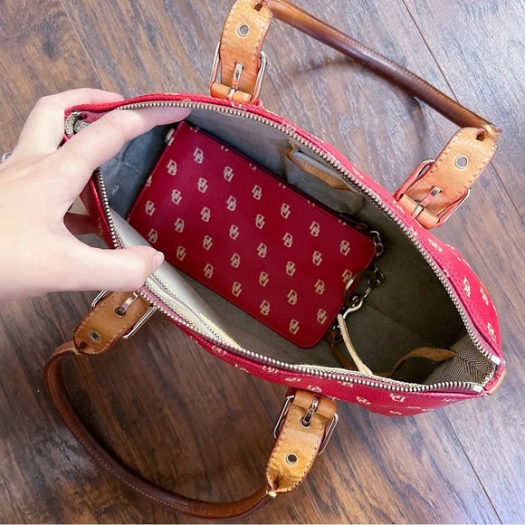 Dooney & Bourke • Domed Satchel purse bag Burning Red initials canvas wristlet - Picture 10 of 16
